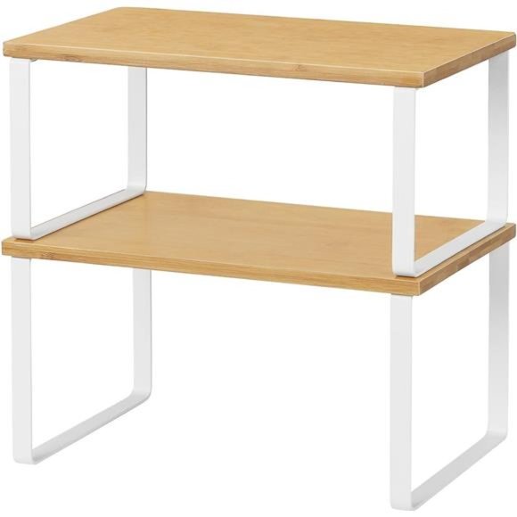 Bamboo Kitchen Cabinet and Counter Shelf Organizer,  White and Natural - Picture 1 of 6